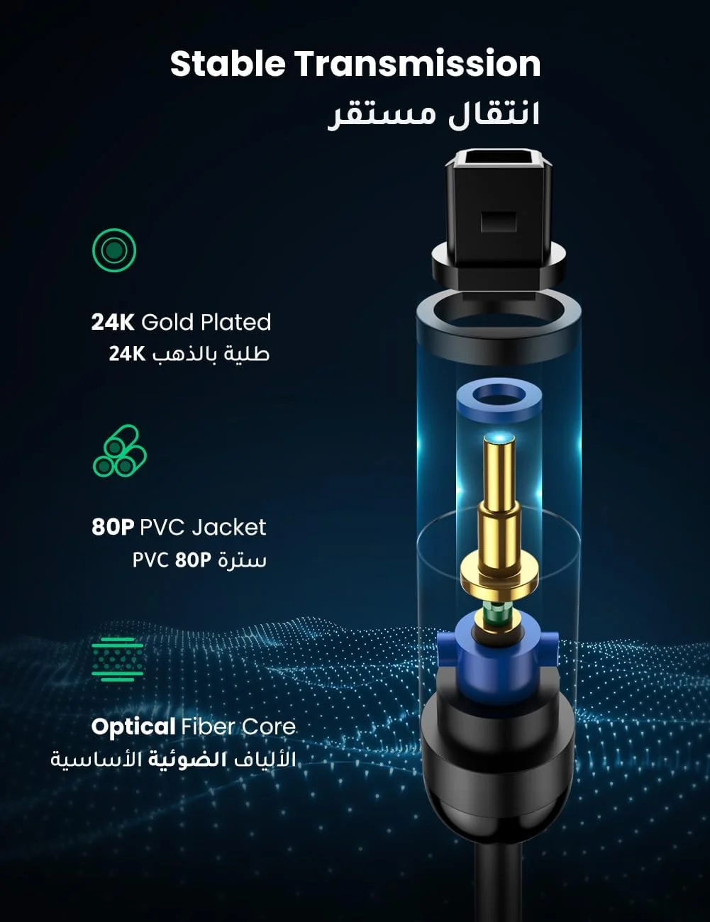 کابل صوتی نوری Toslink یوگرین، نر به نر، سازگار با PS4، پخش کننده VD/CD، پخش کننده های Blu-ray، کنسول بازی (2 متری) کابل صوتی نوری Toslink یوگرین، نر به نر، سازگار با PS4، پخش کننده VD/CD، پخش کننده های Blu-ray، کنسول بازی (2 متری)