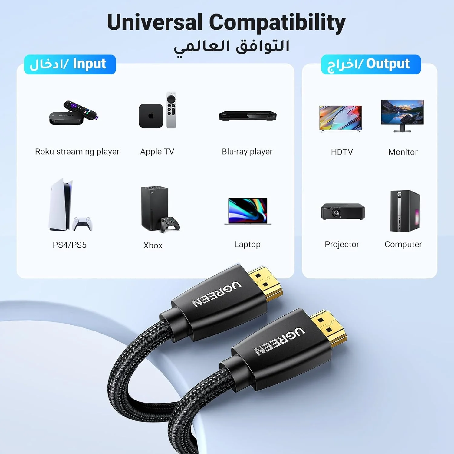 کابل HDMI 4K یوگرین 2 متری HDMI 2.0 18Gbps سرعت بالا 4K@60Hz سیم ویدیو Ultra HD 3D 4K بافته شده سازگار با MacBook Pro UHD TV Nintendo Switch Xbox Playstation PS5/4 PC Laptop کابل HDMI 4K یوگرین 2 متری HDMI 2.0 18Gbps سرعت بالا 4K@60Hz سیم ویدیو Ultra HD 3D 4K بافته شده سازگار با MacBook Pro UHD TV Nintendo Switch Xbox Playstation PS5/4 PC Laptop