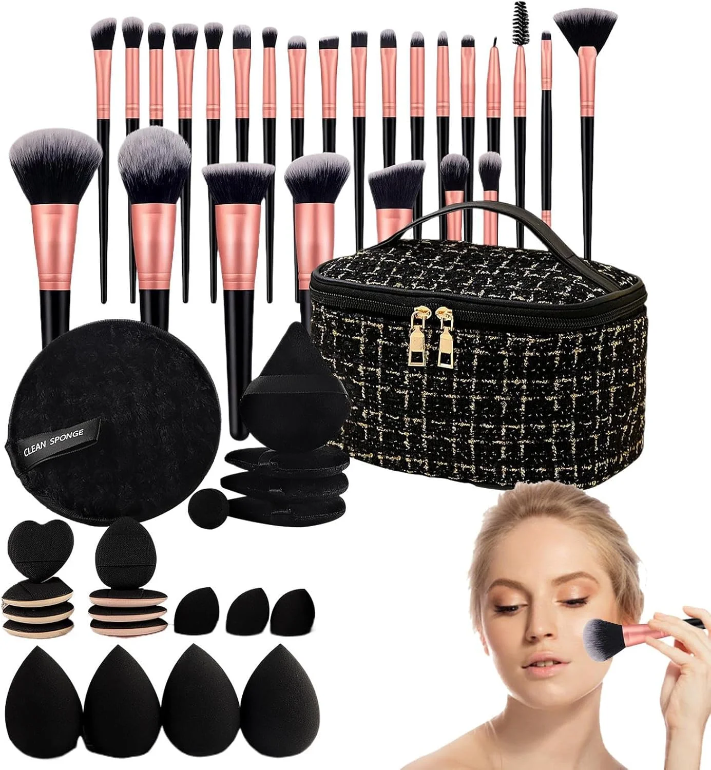 ست برس آرایشی - برس های سایه چشم و رژگونه - ابزار آرایشی شیک و سبک وزن برای استفاده روزانه و مسافرت خانم ها، مادران و دختران