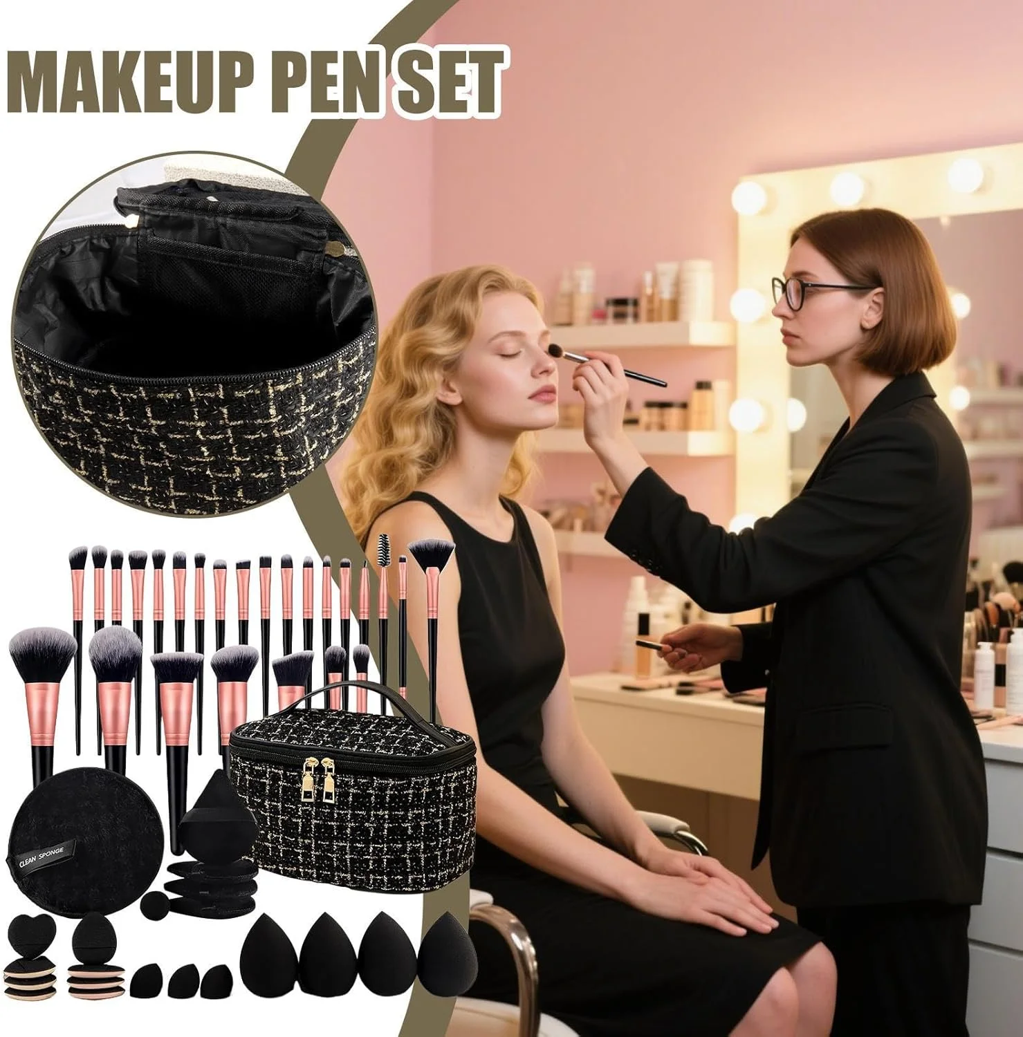 ست برس آرایشی - برس های سایه چشم و رژگونه - ابزار آرایشی شیک و سبک وزن برای استفاده روزانه و مسافرت خانم ها، مادران و دختران