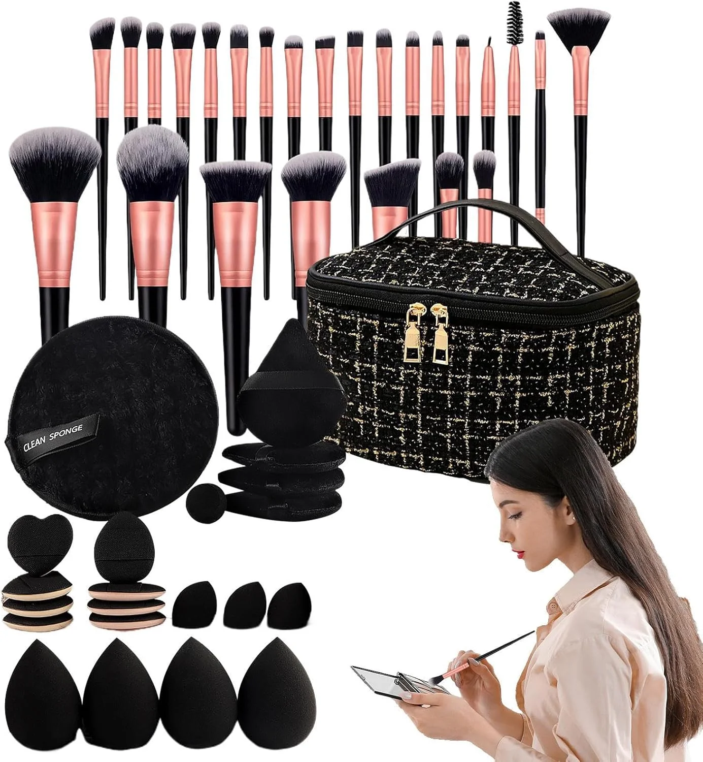 ست برس آرایشی - برس های سایه چشم و رژگونه | لوازم جانبی آرایشی سبک وزن، کیف مسافرتی برای سازماندهی لوازم آرایش، هدیه ای مناسب برای همسر، دختر یا مادر