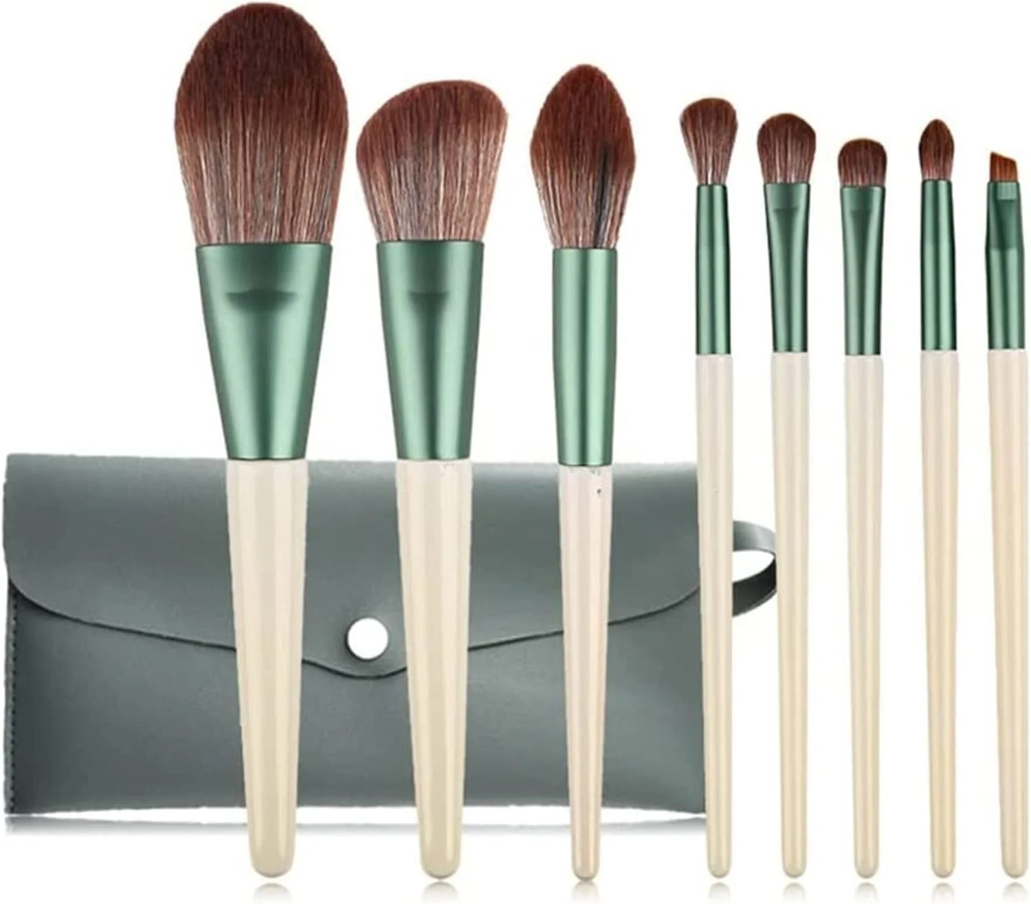 ست برس آرایشی - 8 برس شامل برس کرم پودر، پودر، رژگونه، قلم موی فیبر، ابزار آرایش و محصولات آرایشی