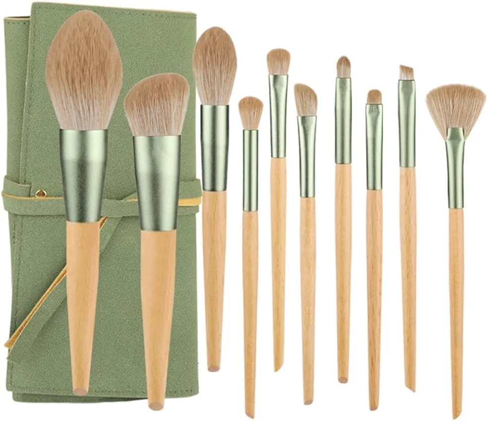ست برس آرایشی 10 عددی لوازم آرایشی برس آرایشی حرفه ای پودر فونداسیون کانتور سایه چشم کیف ابزار دستی صورت ست ابزار Leunlee