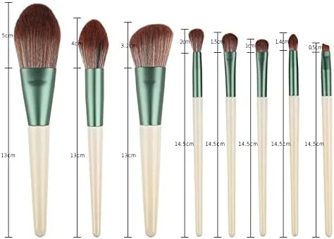 ست برس آرایشی - 8 برس شامل برس کرم پودر، پودر، رژگونه، قلم موی فیبر، ابزار آرایش و محصولات آرایشی