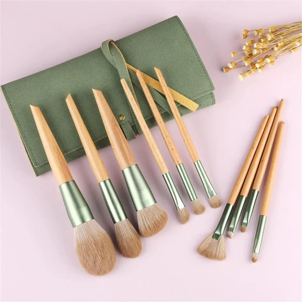 ست برس آرایشی 10 عددی لوازم آرایشی برس آرایشی حرفه ای پودر فونداسیون کانتور سایه چشم کیف ابزار دستی صورت ست ابزار Leunlee