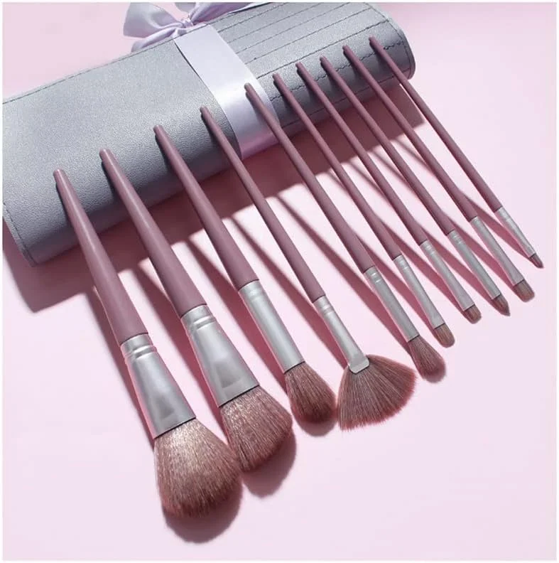 ست 10 عددی برس آرایشی موی نرم دسته بلند، برس رژگونه، برس پودر فیکس، برس کرم پودر