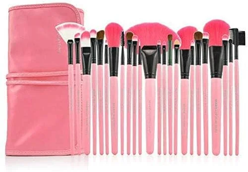 ست برس آرایشی 24 تکه حرفه ای میکاپ فور یو به همراه کیف چرمی تاشو - صورتی