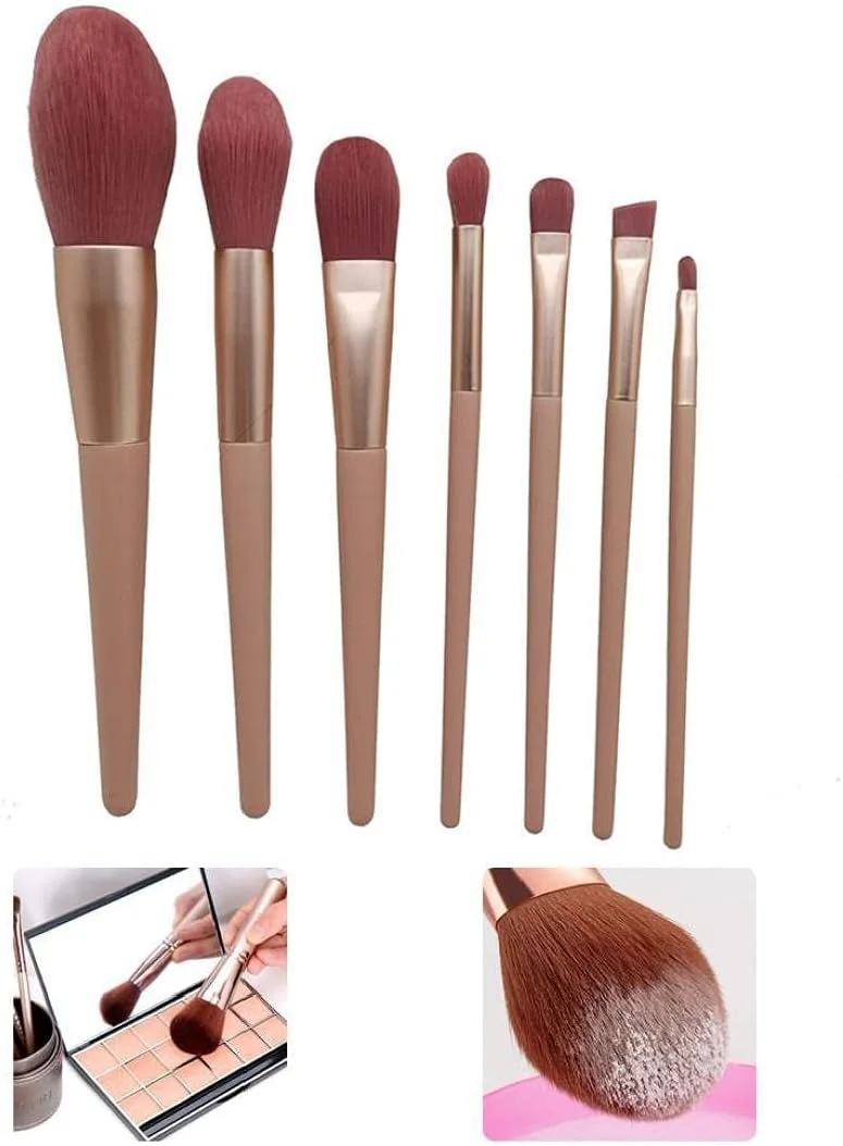 ست برس آرایشی شامل برس پودر صورت، رژگونه، سایه چشم، هایلایتر و ابزار آرایشی، 7 تکه، ابزار آرایش
