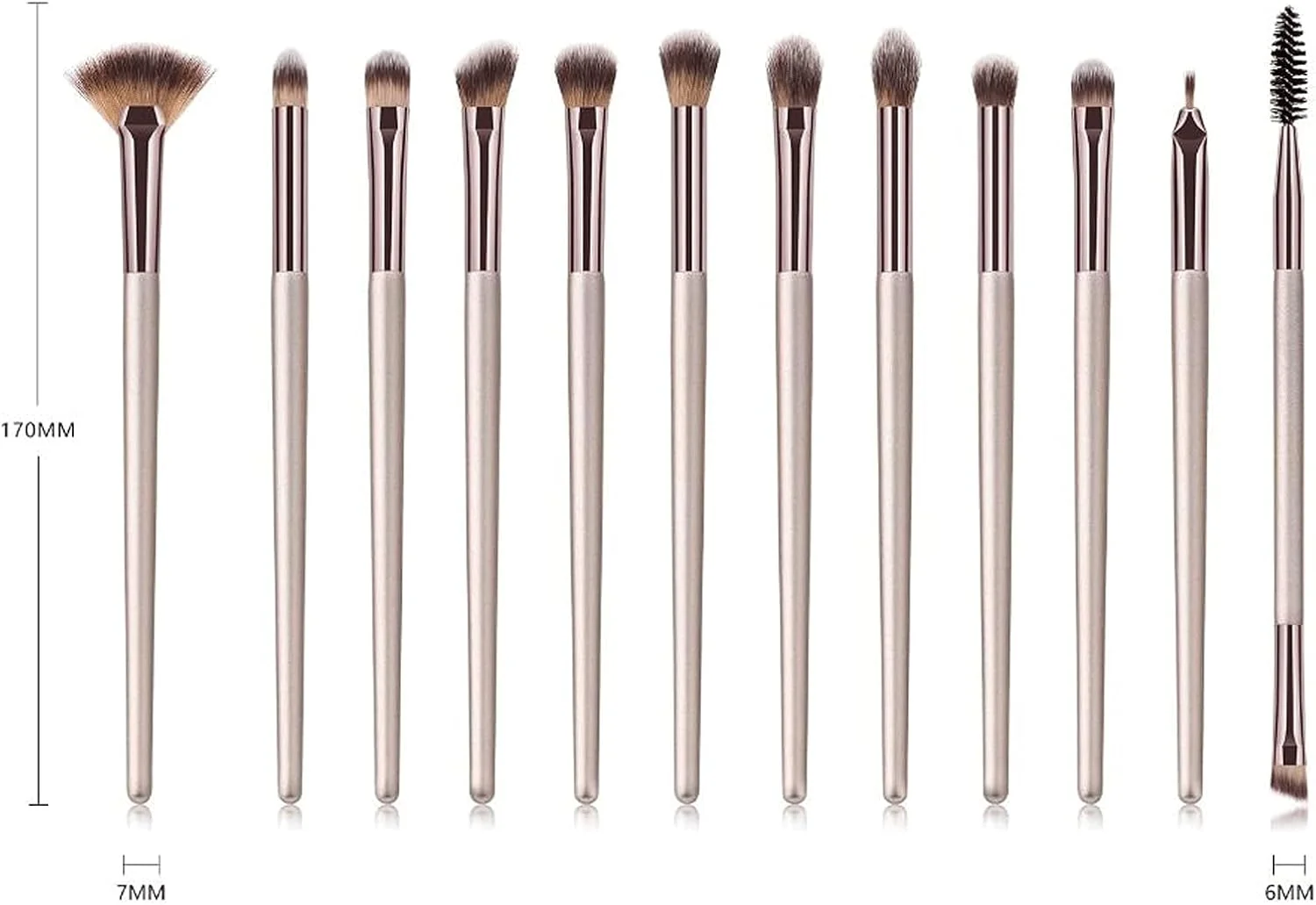 ست برس آرایشی 12 عددی شامل برس سایه چشم، مژه، ابرو، ترکیب کننده و خط چشم با دسته چوبی ست برس آرایشی 12 عددی شامل برس سایه چشم، مژه، ابرو، ترکیب کننده و خط چشم با دسته چوبی