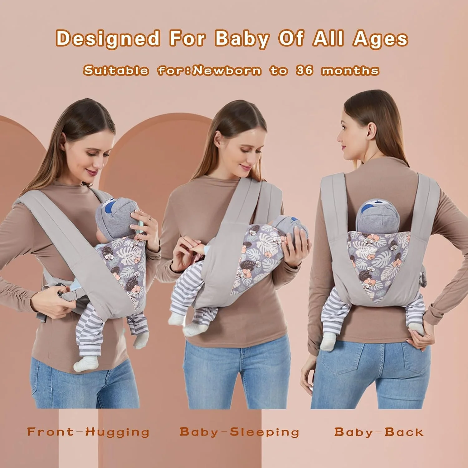 آغوشی نوزاد، آغوشی نوزاد از بدو تولد تا نوپا، نگهدارنده راحت و سبک نوزاد، آغوشی قابل تنظیم برای نوزادان دختر و پسر 3 تا 20 کیلوگرم، جلو عقب تمام حالات، هدیه سیسمونی - خاکستری