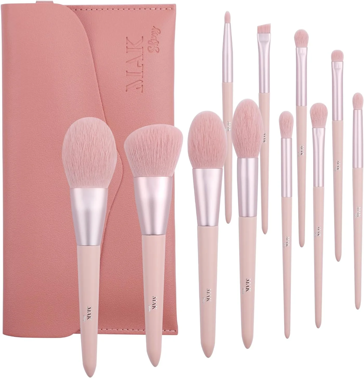 ست ۱۱ عددی براش آرایشی براق MAK به همراه کیف چرمی PU (۱۱ عدد براش + کیف چرمی PU)