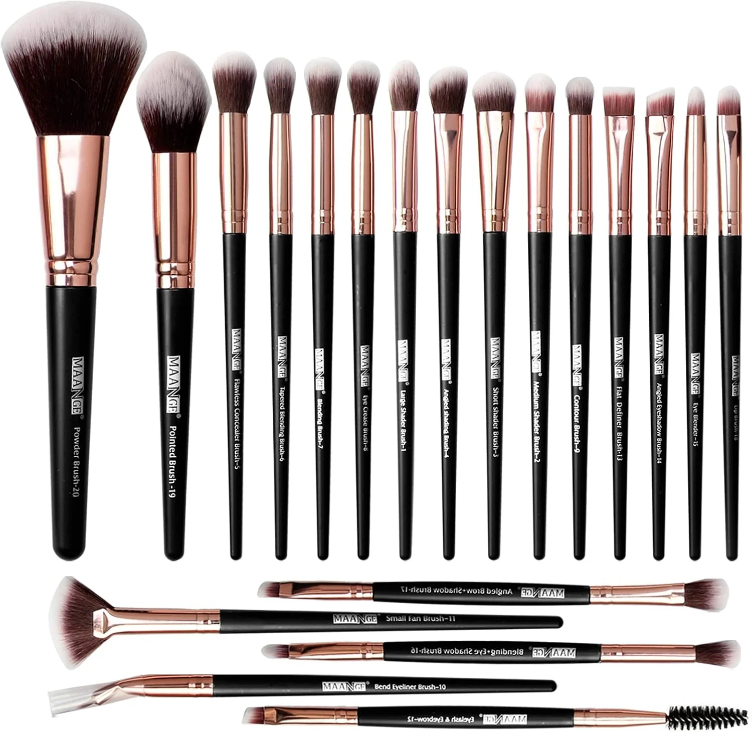 ست برس آرایشی مانژه، 20 عدد برس آرایشی حرفه ای برای کرم پودر، سایه چشم، رژگونه، برس مسافرتی کابوکی، برس های ترکیبی کانسیلر، پودر صورت، ست کیت برس آرایش چشم