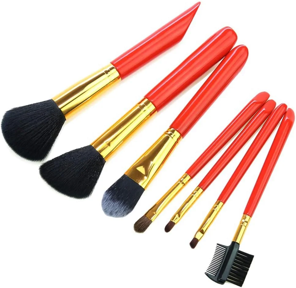LZFuiop 7 Makeup Tool Brush Set, Suitable for Loose Powder Foundation Eye Shadow Eyebrow Eyelashes, Suitable for Makeup Beginners, Soft and Not Easy To Deform