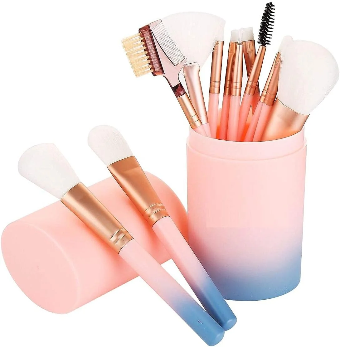 MACPLUS Makeup Brush Set With Storage Barrel - Pack of 12 (Light Pink) MACPLUS Makeup Brush Set With Storage Barrel - Pack of 12 (Light Pink)
