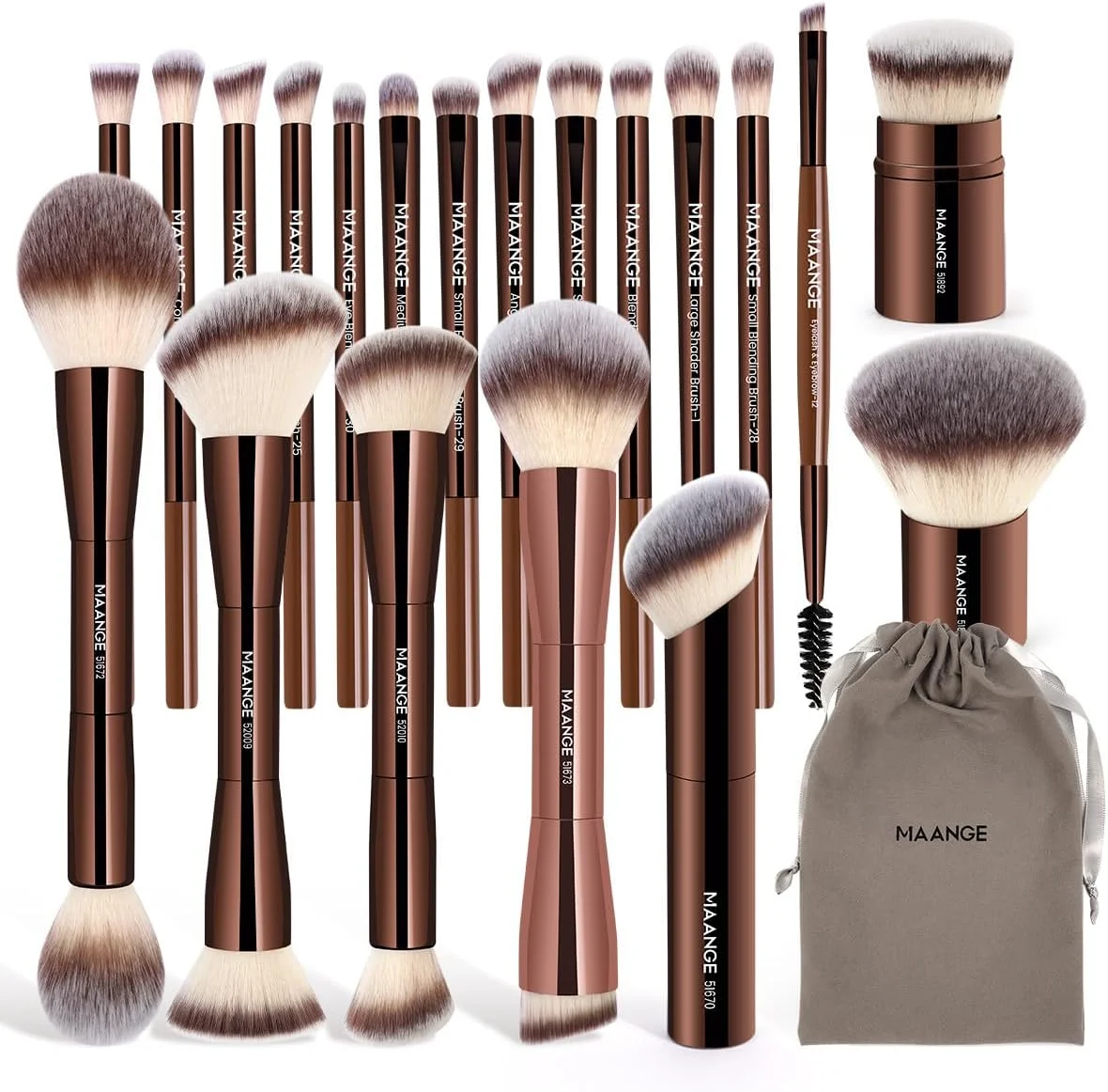 ست براش آرایشی 20 عددی MAANGE، براش کانتور کابوکی دو طرفه برای پودر مایع، کانسیلر، ترکیب رژگونه، ابزار آرایش صورت (قهوه ای) ست براش آرایشی 20 عددی MAANGE، براش کانتور کابوکی دو طرفه برای پودر مایع، کانسیلر، ترکیب رژگونه، ابزار آرایش صورت (قهوه ای)
