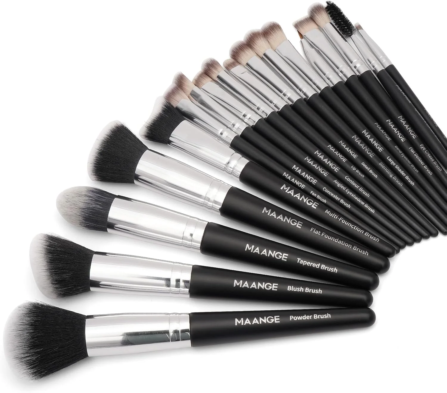 ست برس آرایشی 18 تکه MAANGE، برس های آرایشی مصنوعی ممتاز، برس حرفه ای پودر صورت، رژگونه، سایه چشم نوک تیز، کیت برس ترکیبی (ZM-MAG51443HY-CA)
