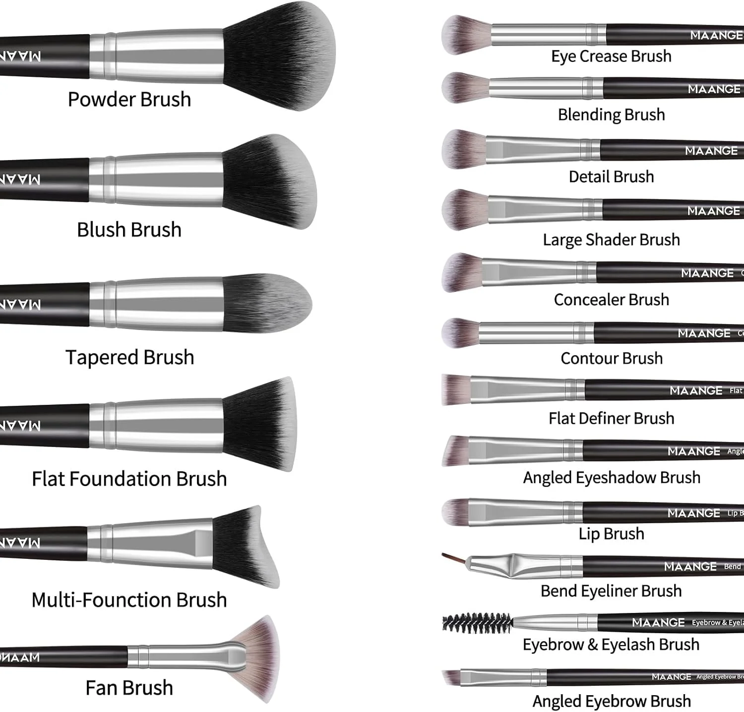 ست برس آرایشی 18 تکه MAANGE، برس های آرایشی مصنوعی ممتاز، برس حرفه ای پودر صورت، رژگونه، سایه چشم نوک تیز، کیت برس ترکیبی (ZM-MAG51443HY-CA)