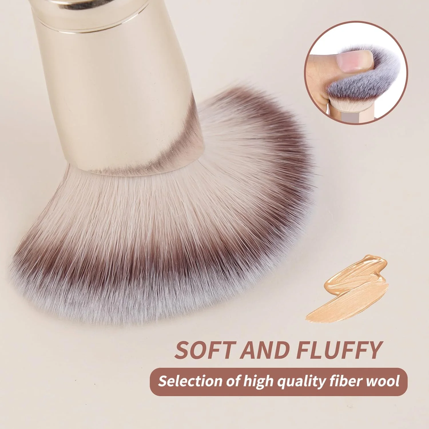 ست براش آرایشی مانگه 5 عددی، براش های آرایشی صورت، براش کرم پودر، کانسیلر، کانتور، براش های آرایشی با کیفیت عالی، بژ