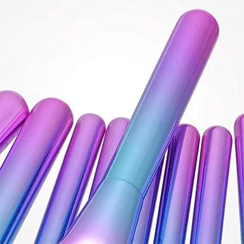 ست برس آرایشی لوکس بیوتی، 9 تکه برس فانتزی آرایشی شامل برس کرم پودر، پودر، کانتور، سایه چشم، ابرو، بادبزنی، کانسیلر، لب و رژگونه (دسته آلومینیومی رنگارنگ)