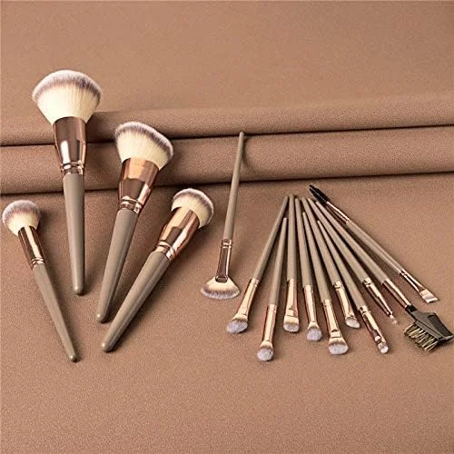 ست برس آرایشی لوکس بیوتی، مجموعه 15 عددی برس آرایش شامل برس پودر، هایلایتر، کانتور، سایه چشم، کانسیلر، خط چشم، بینی، ابرو، رژگونه، سایه چشم و ترکیب لب