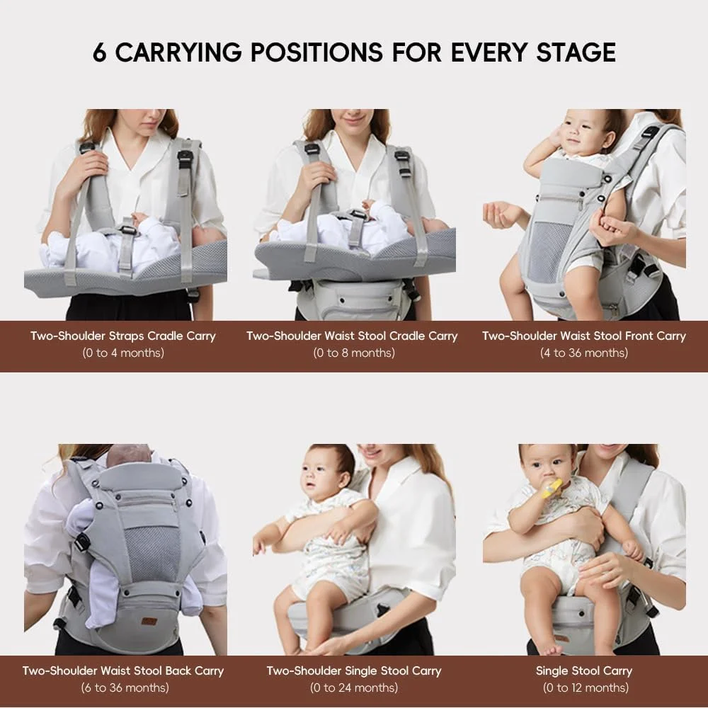 آغوشی نوزاد، آغوشی 3 در 1 نوزاد تا نوپا، آغوشی صندلی کمری قابل تنظیم و جداشدنی برای نوزاد 3 تا 20 کیلوگرم، مناسب تمام فصول، ایده آل برای خرید و مسافرت