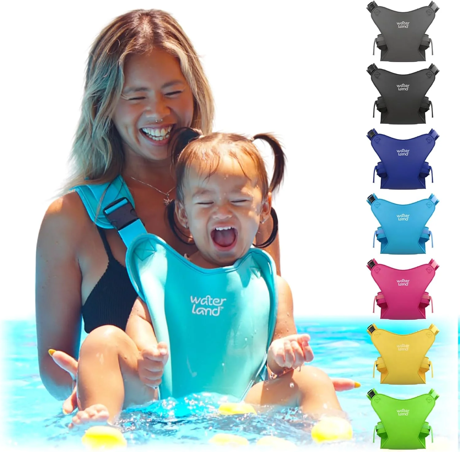 کودک‌بر WaterLand - کودک‌بری نوآورانه که می‌توانید هم در آب و هم در خشکی استفاده کنید - نگهدارنده ضدآب نوزاد با بندهای قابل تنظیم، هارنس سبک وزن کودک نوپا برای استخر و ساحل (آبی آسمانی روشن)