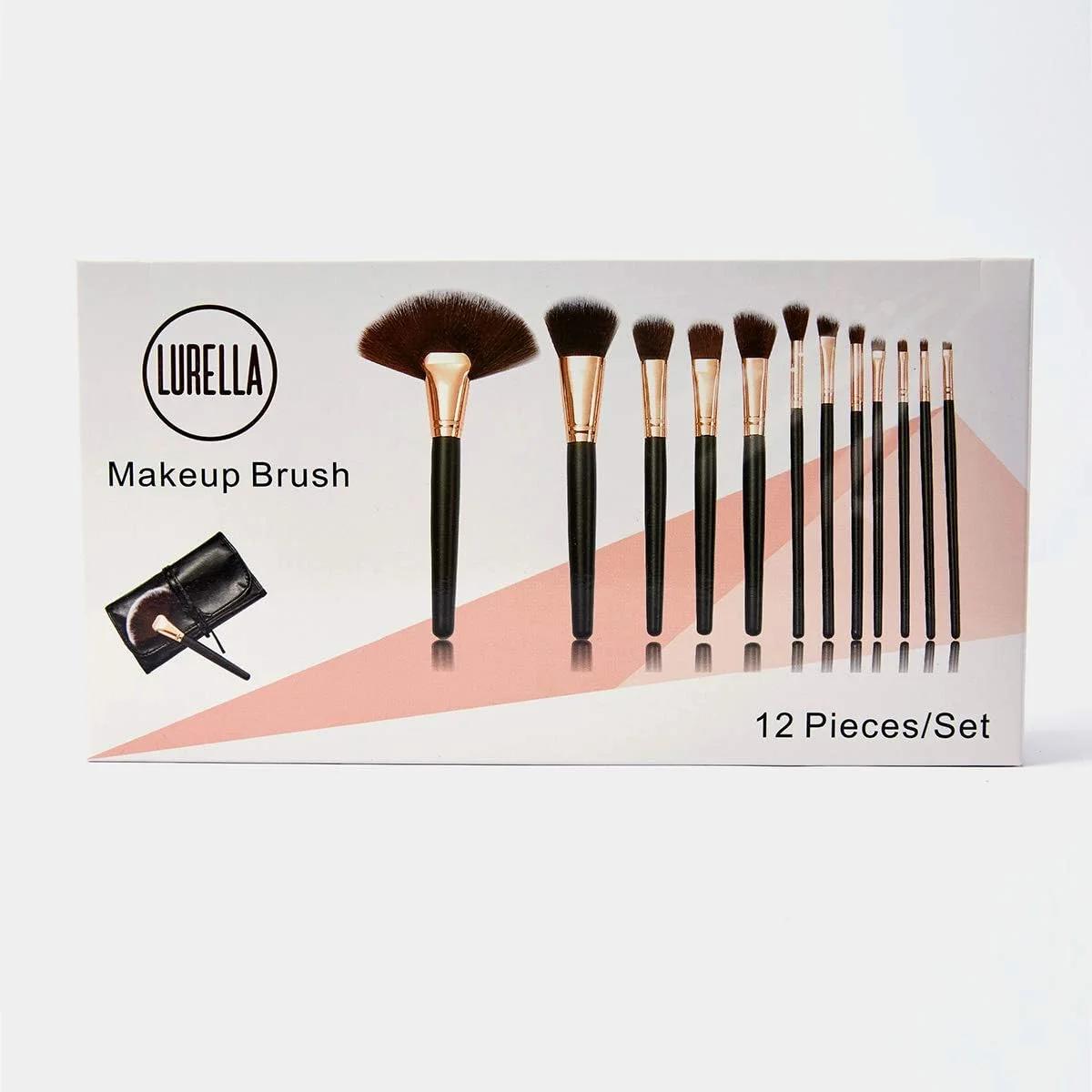Lurella Cosmetics Stay Glam Brush Set: Essential 12 Pcs Makeup Brushes, Made With Ultra Soft Synthetic Bristles, & Includes Black Traveling Case. Convenient and Easy for Daily Makeup Use.