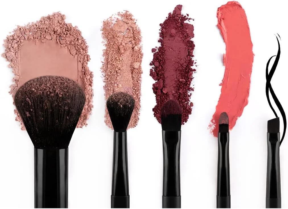 ست براش مسافرتی آرایشی Luvia Cosmetics مدل Espresso، شامل 5 براش به همراه کیف نگهداری براش آرایشی، مشکی، وگان (مشکی/اسپرسو)