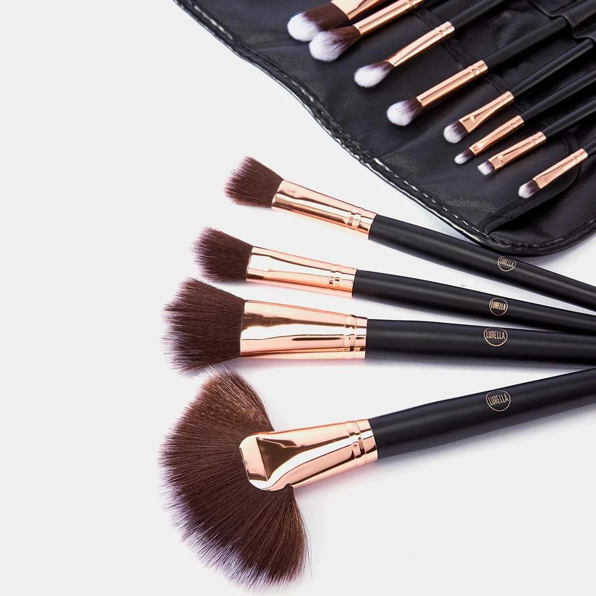 Lurella Cosmetics Stay Glam Brush Set: Essential 12 Pcs Makeup Brushes, Made With Ultra Soft Synthetic Bristles, & Includes Black Traveling Case. Convenient and Easy for Daily Makeup Use.