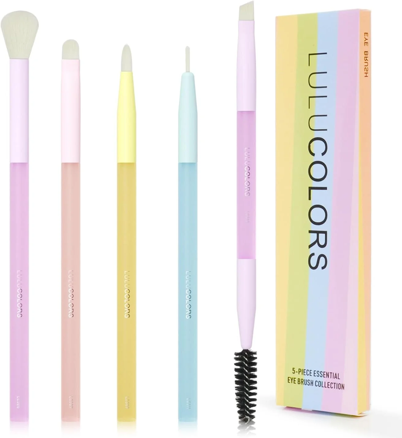 ست براش آرایشی چشم 5 تکه LULUCOLORS - براش های نرم و رنگین کمانی برای ترکیب سایه چشم، جزئیات، کانسیلر و ابرو - دسته های لاستیکی راحت - ایده آل برای مبتدیان و حرفه ای ها