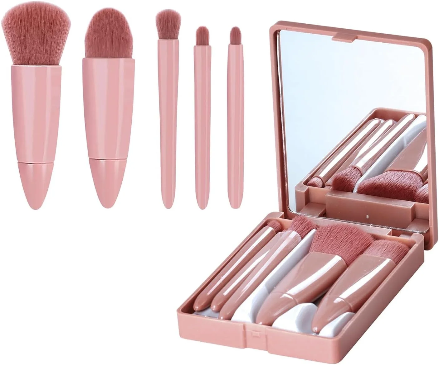 ست براش آرایشی لوپرو به همراه آینه برای بانوان (۵ تکه)