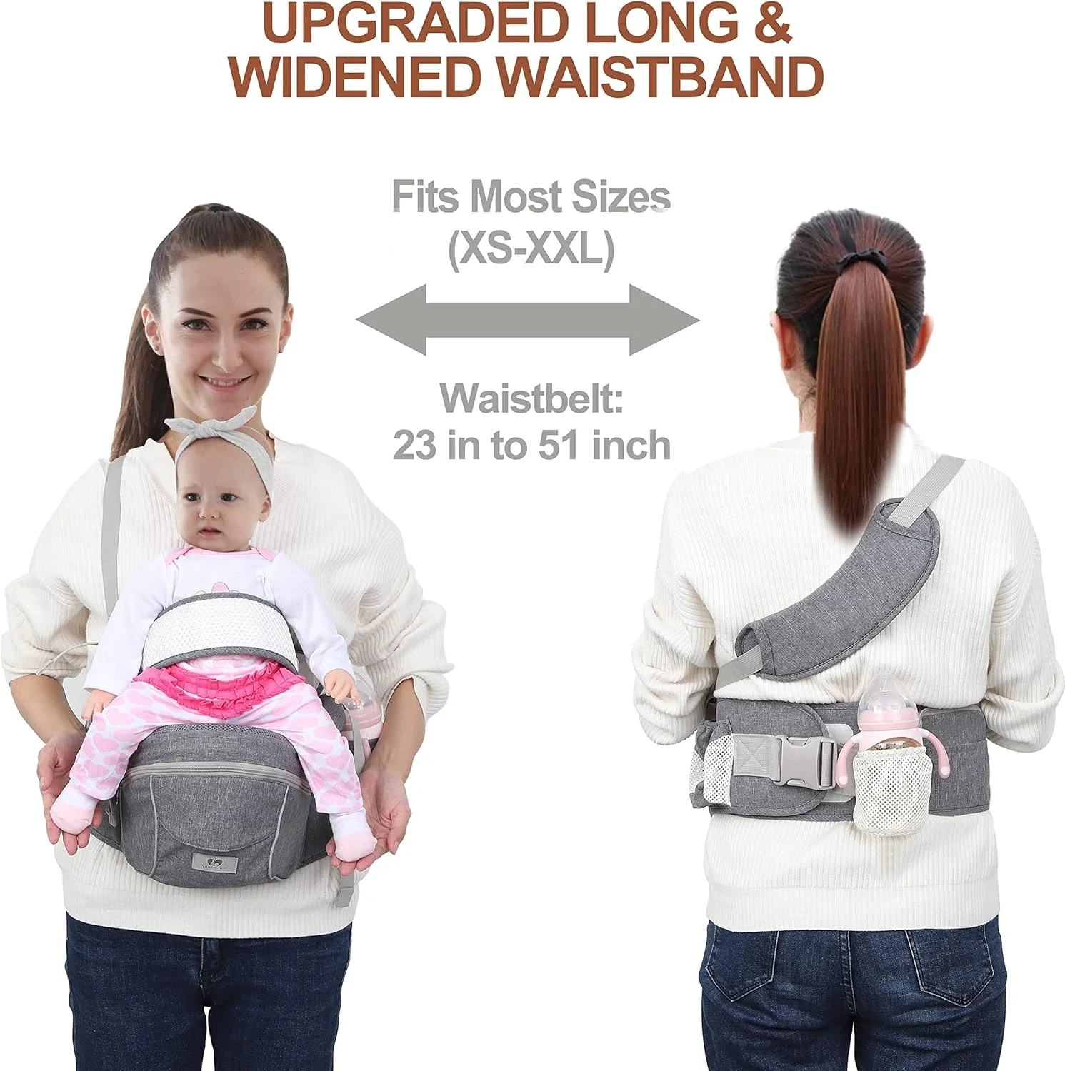 آغوشی نوزاد تریفی با نشیمنگاه کمری، آغوشی نوزاد مناسب نوزاد تا نوپا، آغوشی قابل تنظیم، آغوشی ارگونومیک، آغوشی نرم برای وزن 3.6 تا 20.4 کیلوگرم، مناسب 0 تا 36 ماه (خاکستری)