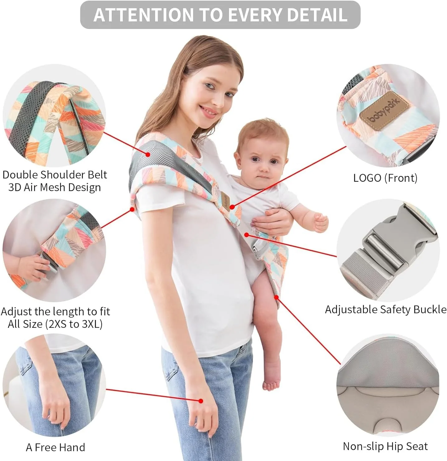 آغوشی نوزاد تی ان تی ای آی ایچ ال، آغوشی کم حجم کودک، آغوشی یک طرفه قابل حمل و سبک وزن، آغوشی نوزاد تا کودک نوپا برای حمل نوزادان تا 20 کیلوگرم، بند مناسب تمام فصول (رنگی)