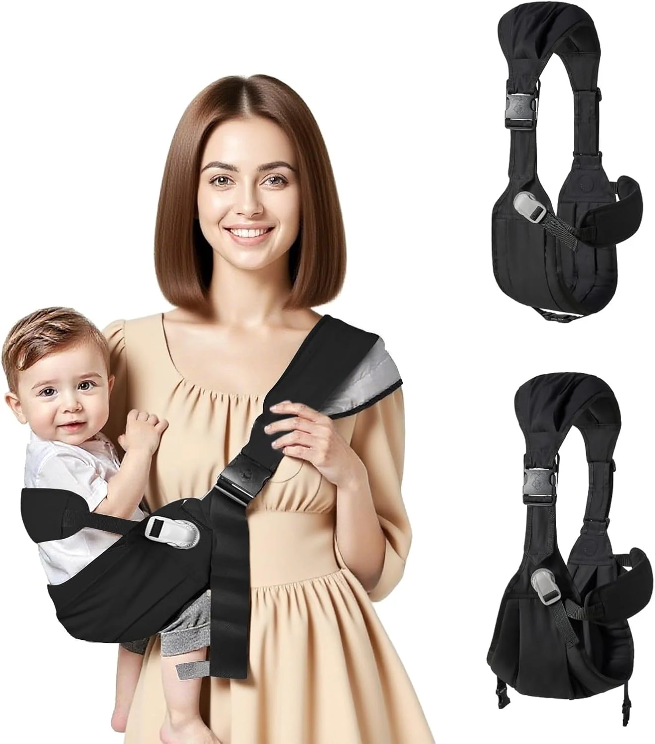 آغوشی نوزاد، آغوشی کودک نوپا، آغوشی جدید 2025 با کمربند ایمنی، آغوشی قابل حمل و سبک وزن، صندلی باسن ضد لغزش با قابلیت حمل 11 تا 27 کیلوگرم (مشکی)