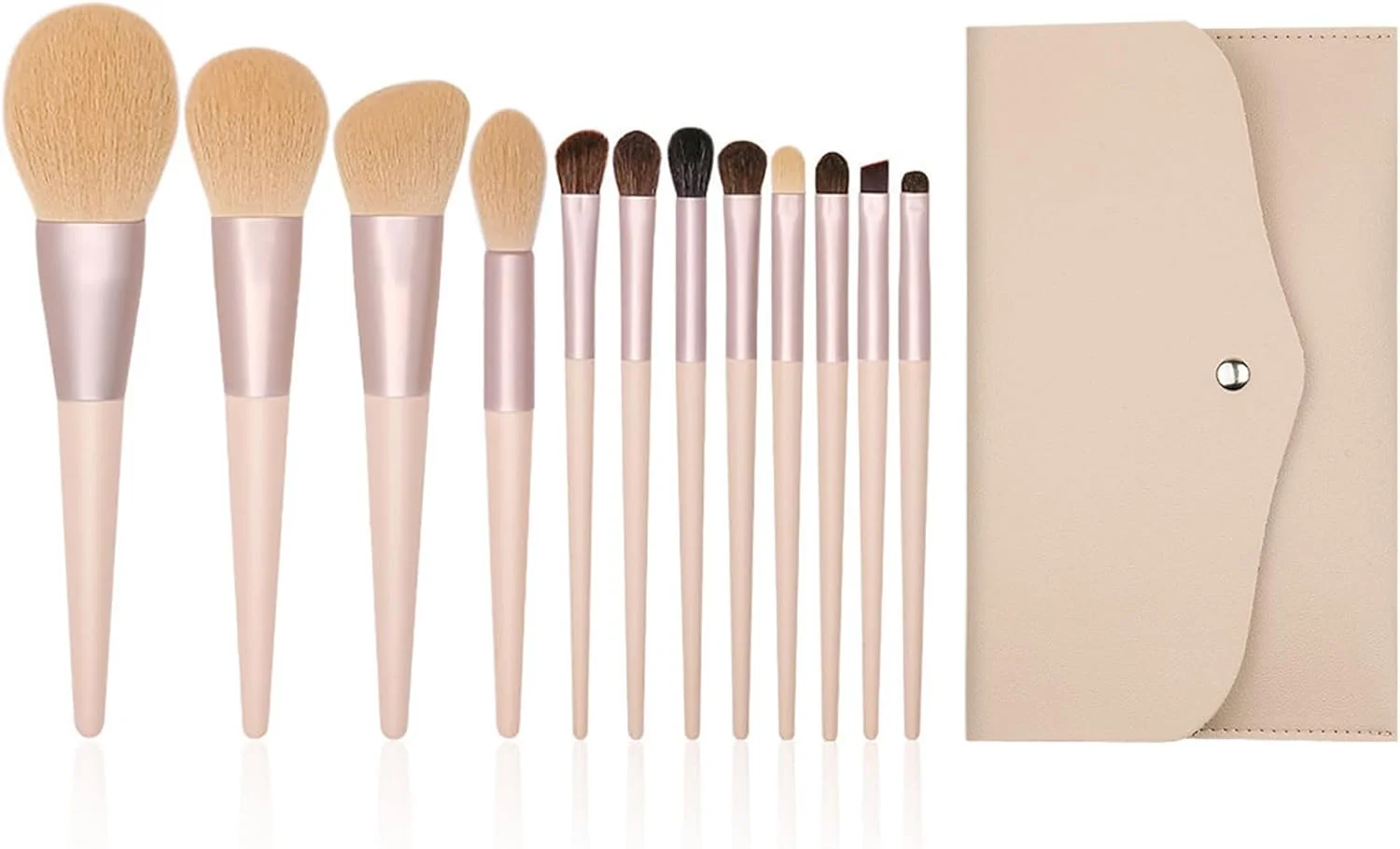 ست برس آرایشی 12 عددی زردآلویی Lucky Interests، ست برس آرایشی حرفه ای، برس های مصنوعی ممتاز برای کرم پودر، ترکیب، پودر، رژگونه، کانسیلر، چشم، کیت برس آرایشی مسافرتی به همراه کیف چرمی PU