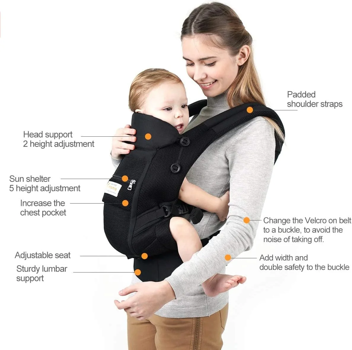 آغوشی توری نسا، مناسب نوزاد تا کودک نوپا، آغوشی شیک برای حمل رو به داخل و رو به بیرون، حمل در جلو و پشت، برای نوزادان و کودکان نوپا با وزن 3 تا 20 کیلوگرم (مشکی)