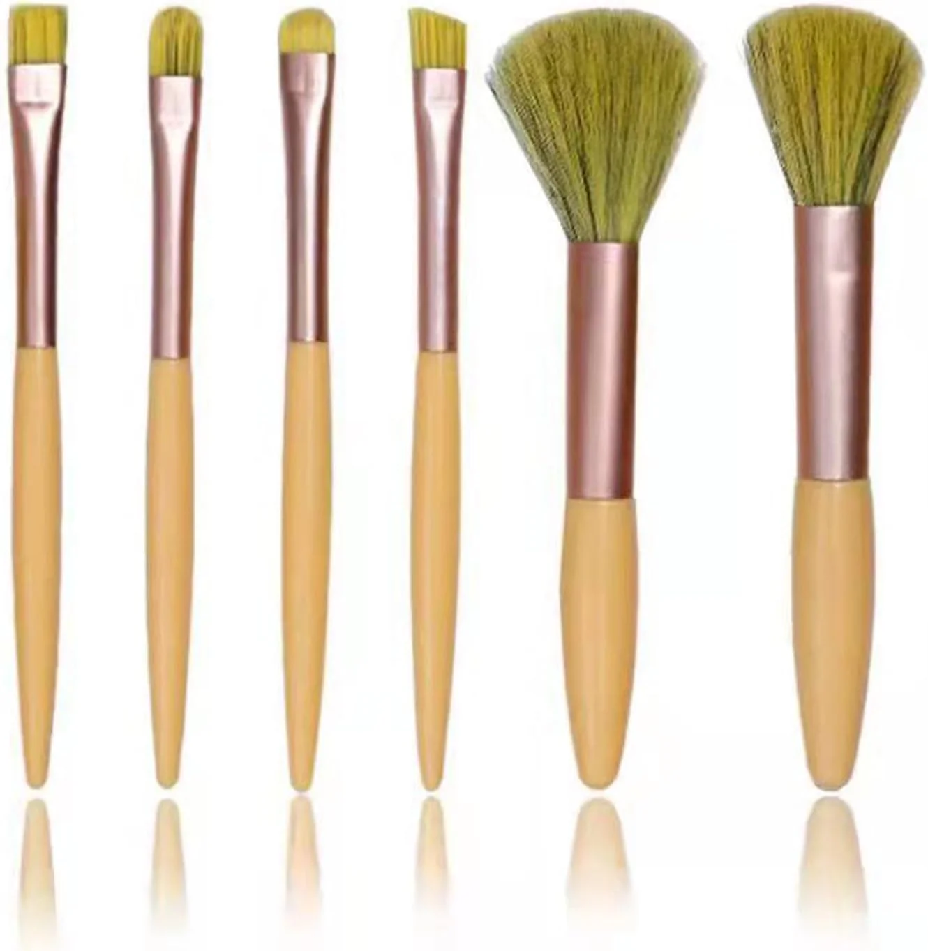 ست برس آرایشی مینی Lucky Interests، بسته 2 عددی، کیت برس آرایشی 6 تکه قابل حمل، کیت برس لوازم آرایشی ضروری مسافرتی برای کرم پودر، رژگونه، پودر، کانسیلر، سایه چشم (زرد)