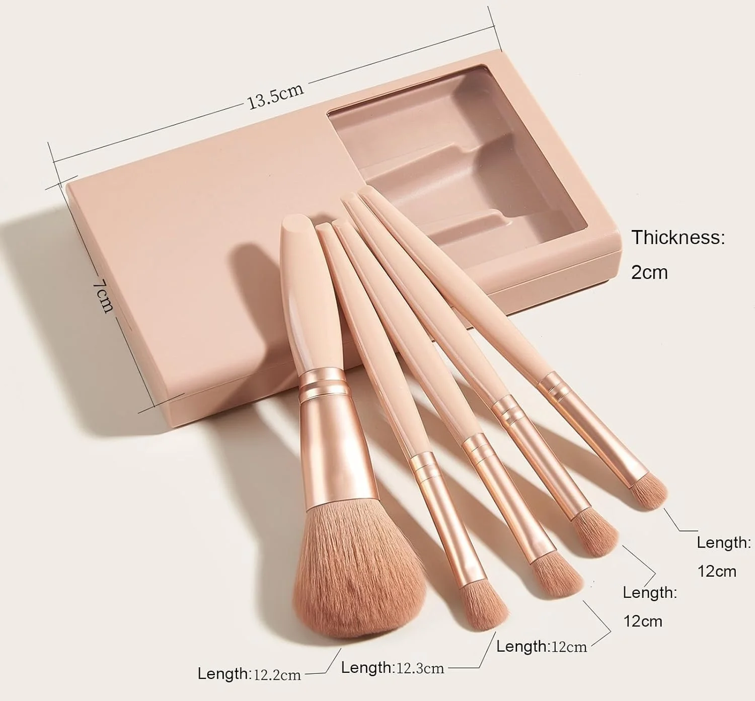 ست برس آرایشی مسافرتی 2 عددی Lucky Interests با آینه، کیت برس مینی 5 تکه، برس های آرایشی ضروری برای کرم پودر، کانسیلر، سایه چشم با کیف (زردآلویی)