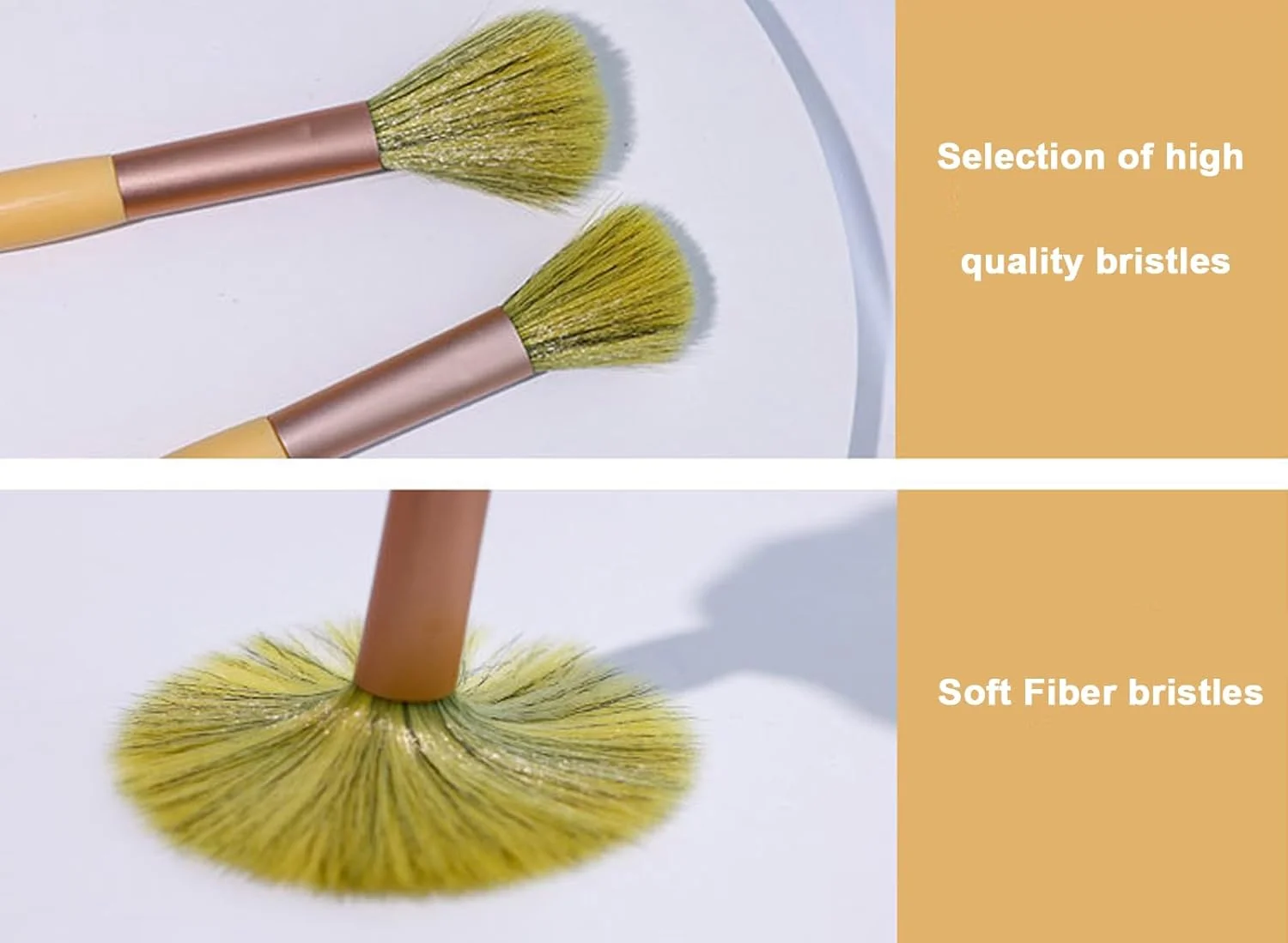 ست برس آرایشی مینی Lucky Interests، بسته 2 عددی، کیت برس آرایشی 6 تکه قابل حمل، کیت برس لوازم آرایشی ضروری مسافرتی برای کرم پودر، رژگونه، پودر، کانسیلر، سایه چشم (زرد)