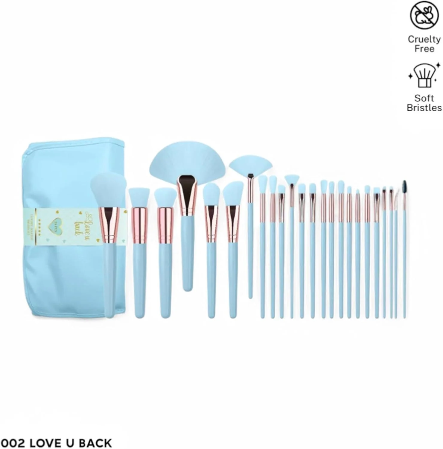 ست براش آرایشی 24 تکه Love U Back | لوازم آرایشی C.LUX | موهای فوق العاده نرم و بدون تست حیوانی | ست کامل صورت و چشم | شامل کیف مسافرتی