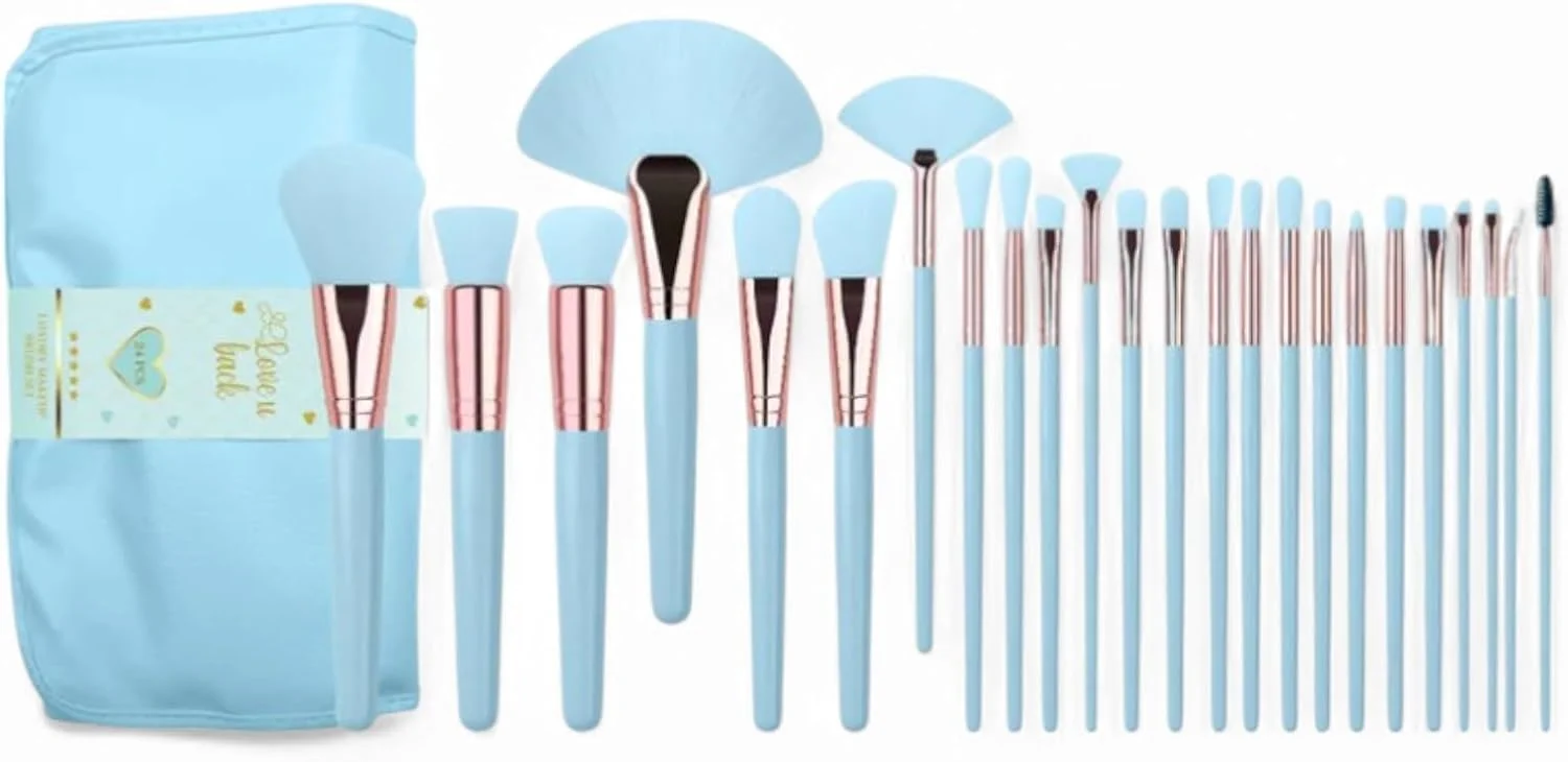 ست براش آرایشی 24 تکه Love U Back | لوازم آرایشی C.LUX | موهای فوق العاده نرم و بدون تست حیوانی | ست کامل صورت و چشم | شامل کیف مسافرتی