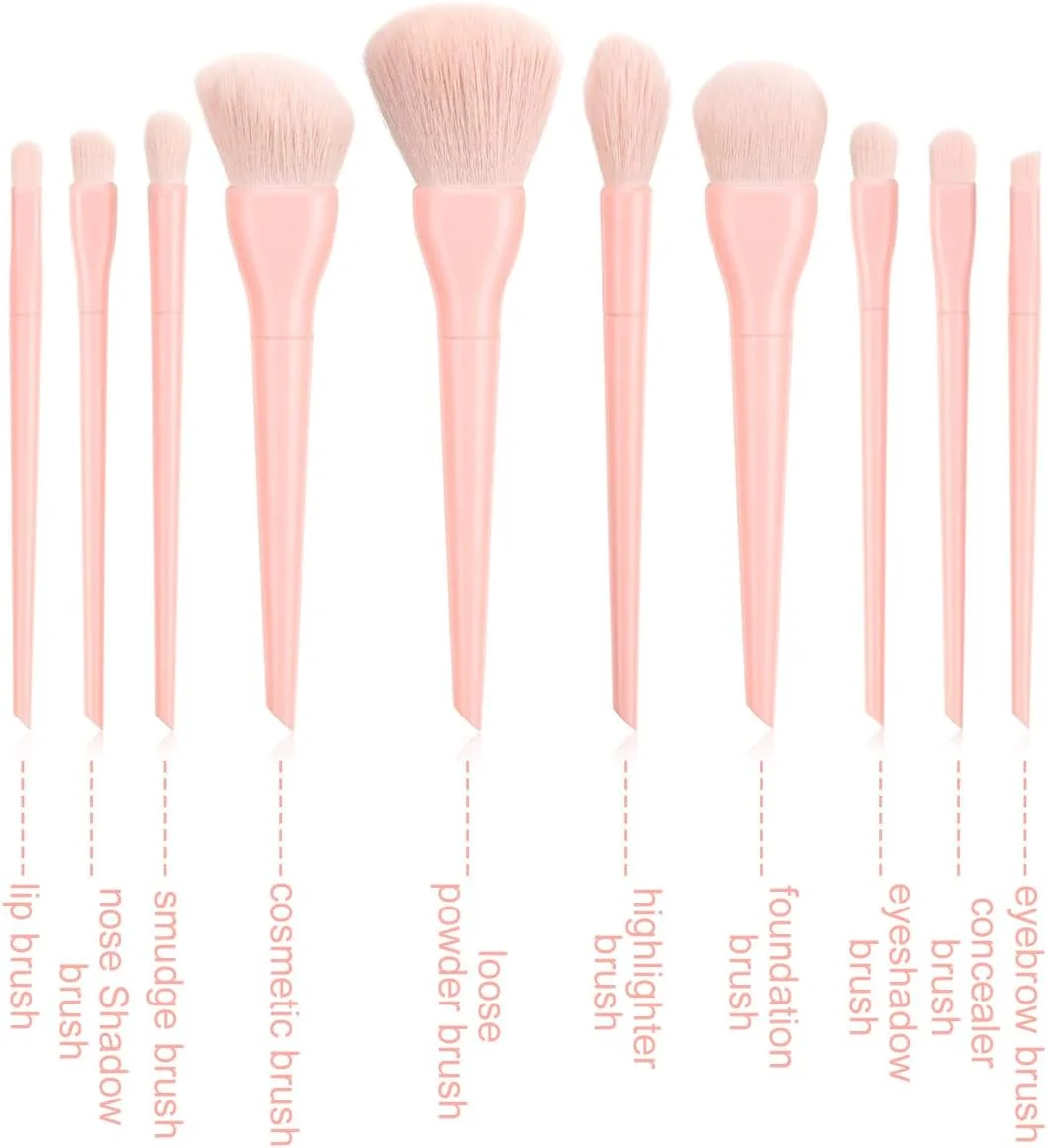 ست برس آرایشی 10 عددی Lucky Interests، برس های ممتاز مصنوعی برای کرم پودر، سایه چشم، کابوکی، ابرو، خط چشم، کانسیلر، خط لب، ست برس آرایشی مسافرتی، کیت برس آرایشی