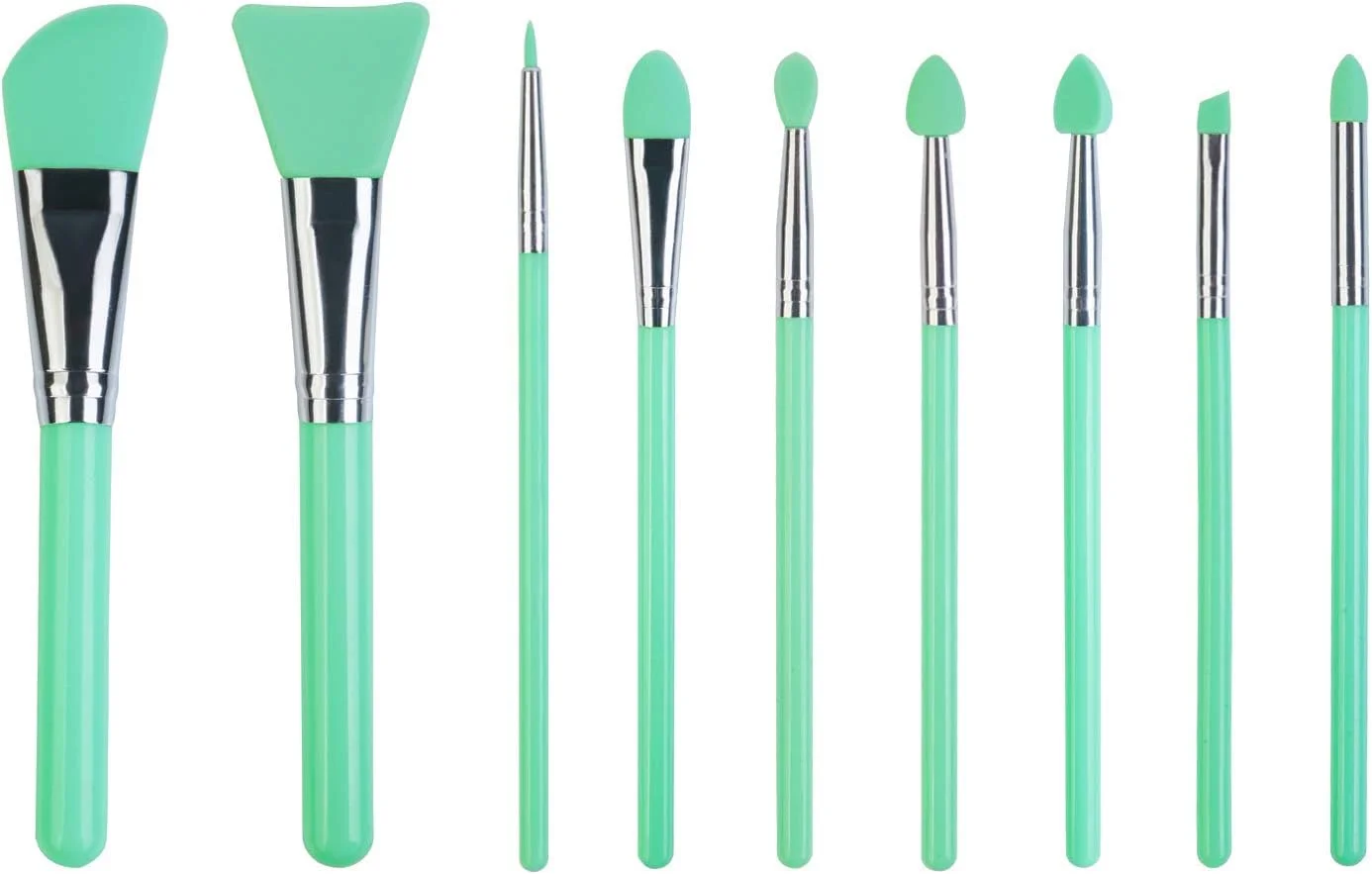 ست برس آرایشی سیلیکونی 9 عددی Lormay. اپلیکاتور برای ماسک صورت، خط چشم، ابرو، سایه چشم و آرایش لب، و رزین اپوکسی UV (سبز نعنایی)