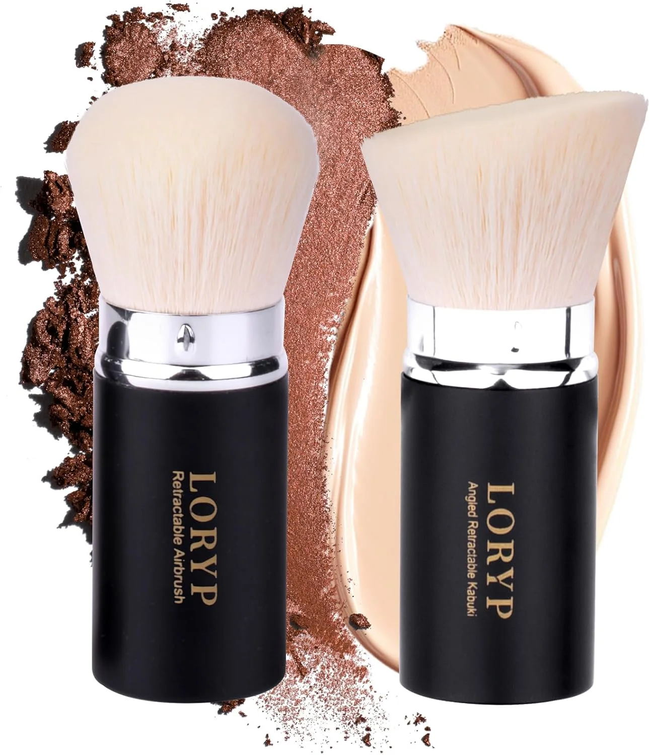 براش آرایشی جمع شونده لوریپ، براش کرم پودر کابوکی مشکی مات برای آرایش مایع، کرمی و پودری، ست براش آرایشی مسافرتی 2 عددی براش آرایشی جمع شونده لوریپ، براش کرم پودر کابوکی مشکی مات برای آرایش مایع، کرمی و پودری، ست براش آرایشی مسافرتی 2 عددی