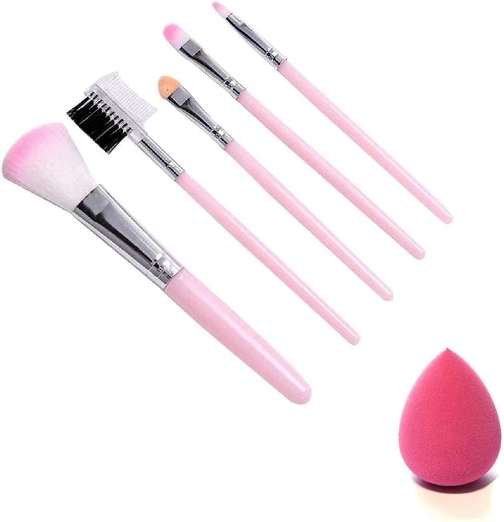 ست برس آرایشی 5 تکه موی نرم صورتی Lipcheek به همراه 1 بیوتی بلندر صورتی - (بسته 6 عددی)