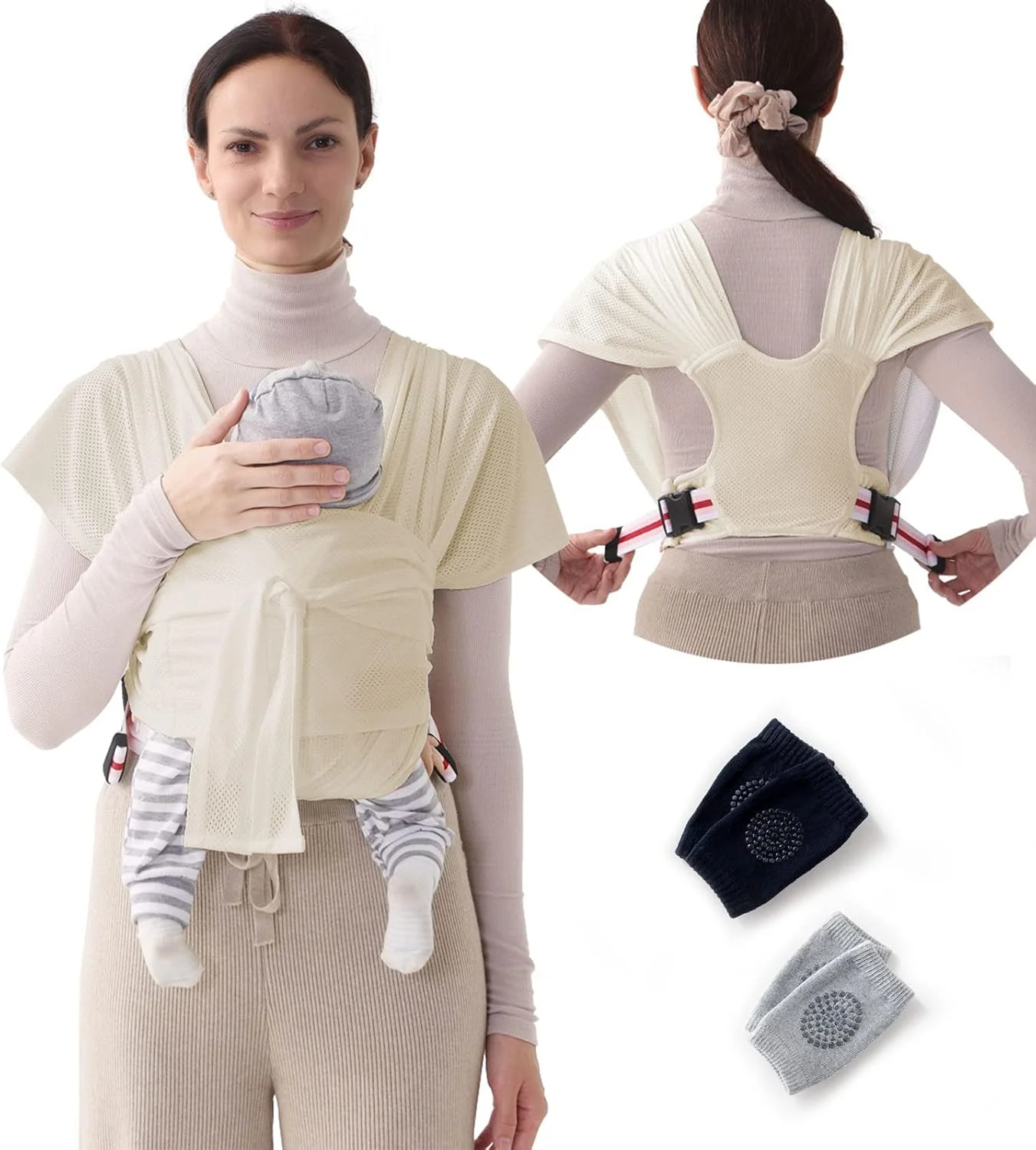 آغوشی نوزاد آی اس موهه، پارچه توری تنفسی خنک مناسب تابستان، استفاده آسان، بدون نیاز به دست، نرم و ضد رطوبت، ایده آل برای نوزادان و کودکان زیر 22 کیلوگرم (بژ)