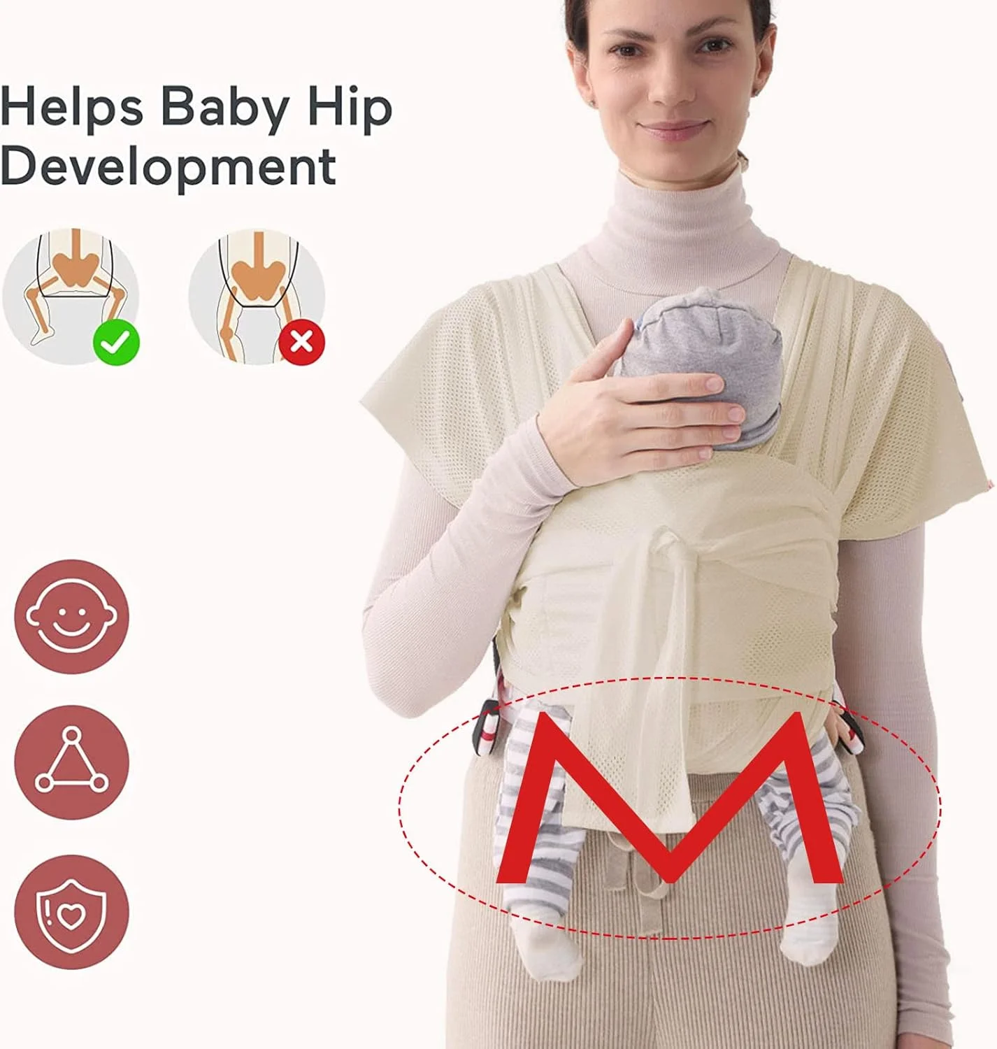 آغوشی نوزاد آی اس موهه، پارچه توری تنفسی خنک مناسب تابستان، استفاده آسان، بدون نیاز به دست، نرم و ضد رطوبت، ایده آل برای نوزادان و کودکان زیر 22 کیلوگرم (بژ)