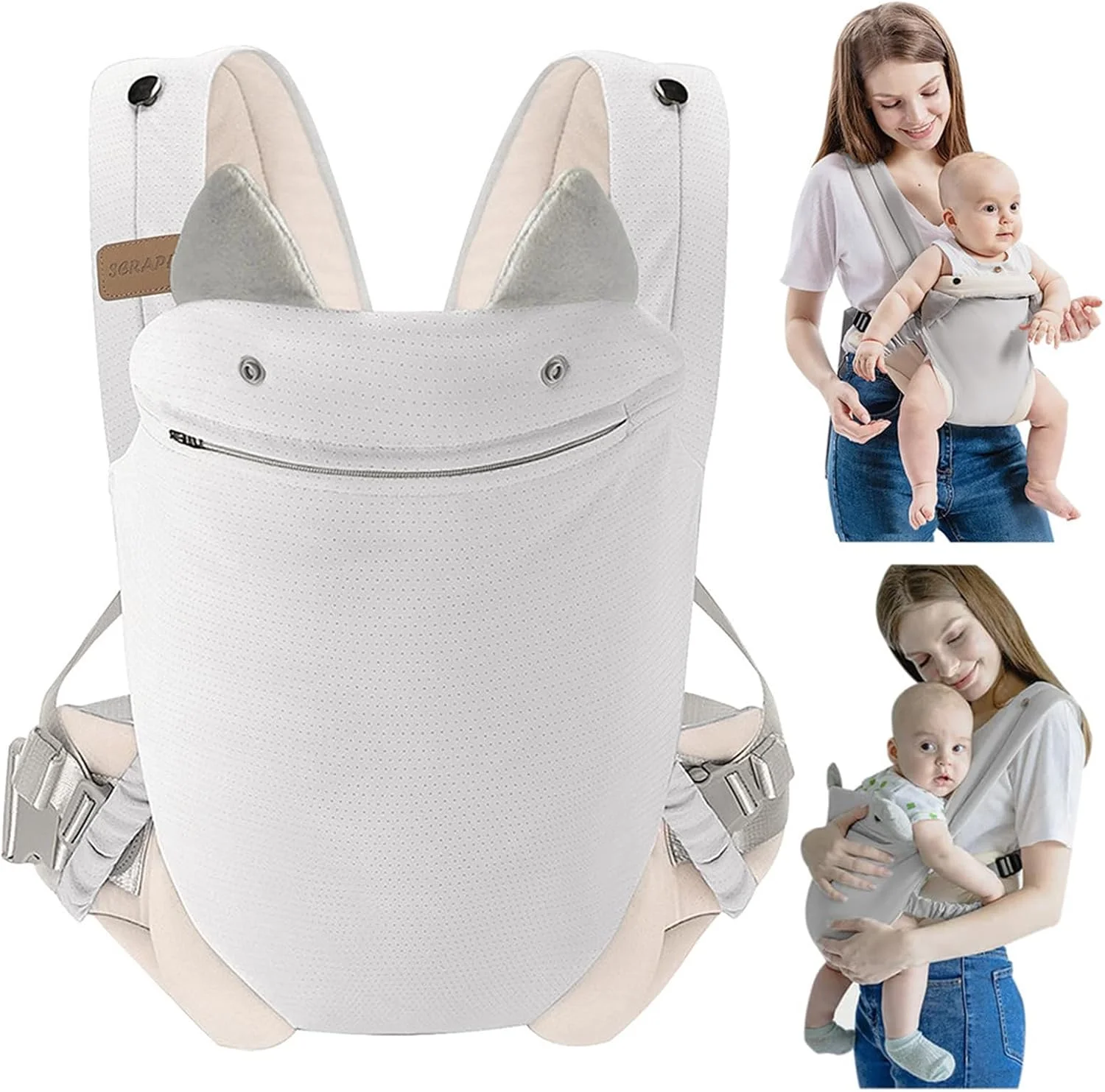 آغوشی کودک MOTIM، نگهدارنده نوزاد، کوله پشتی پیاده روی برای کودکان نوپا، نگهدارنده قابل تنظیم، کیف آغوشی قابل حمل و تنفسی جلو و عقب برای نوزادان، کودکان نوپا، پسران و دختران (خاکستری)