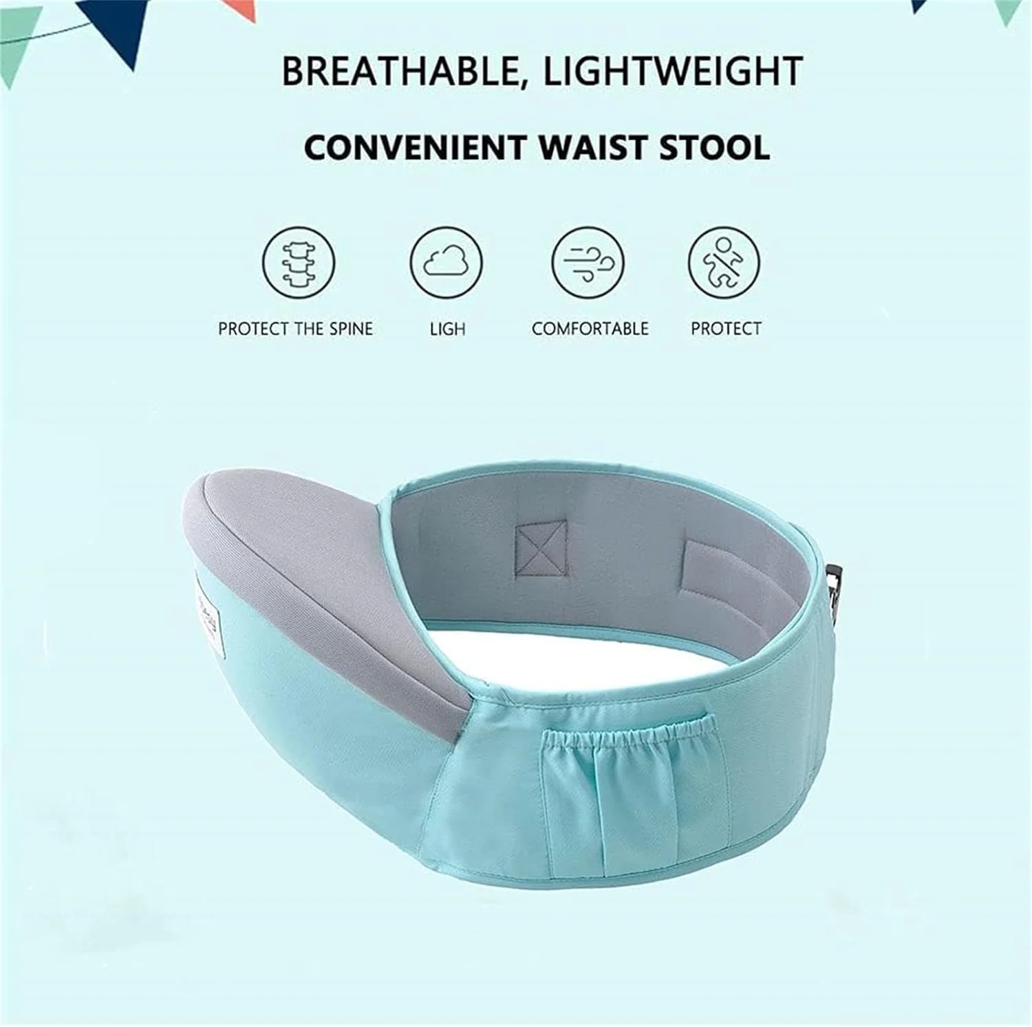 نشیمنگاه کمری کودک MOTIM، صندلی کمری پشتیبان کمر قابل تنظیم و سبک وزن، حامل کودک 3 در 1 مناسب نوزاد تا کودک نوپا (آبی)