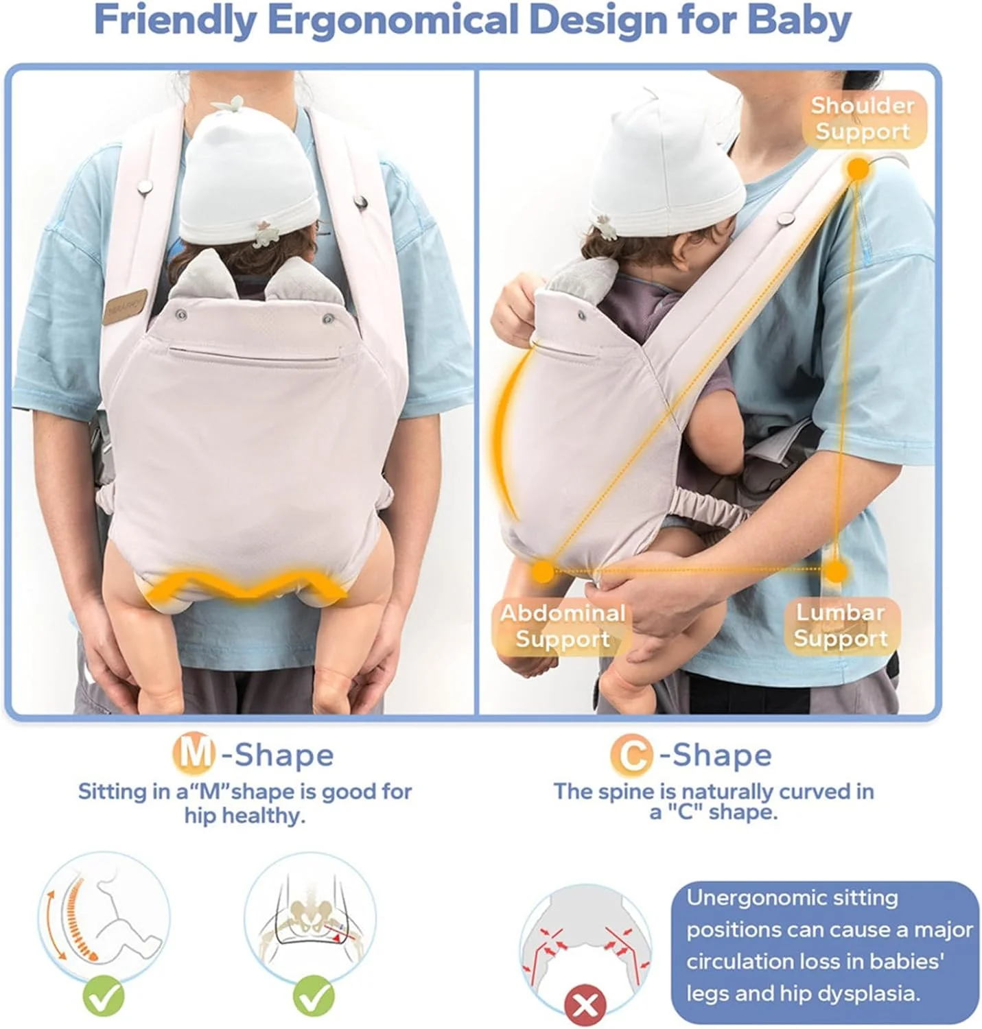 آغوشی کودک MOTIM، نگهدارنده نوزاد، کوله پشتی پیاده روی برای کودکان نوپا، نگهدارنده قابل تنظیم، کیف آغوشی قابل حمل و تنفسی جلو و عقب برای نوزادان، کودکان نوپا، پسران و دختران (خاکستری)